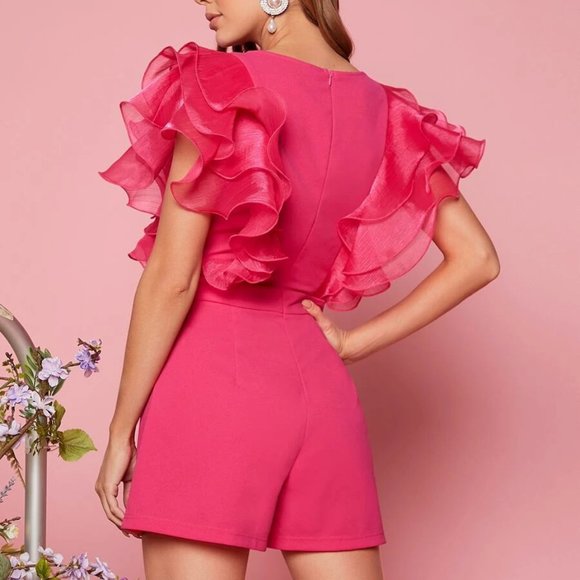 Hot Pink Statement Sleeve Romper - Picture 3 of 8